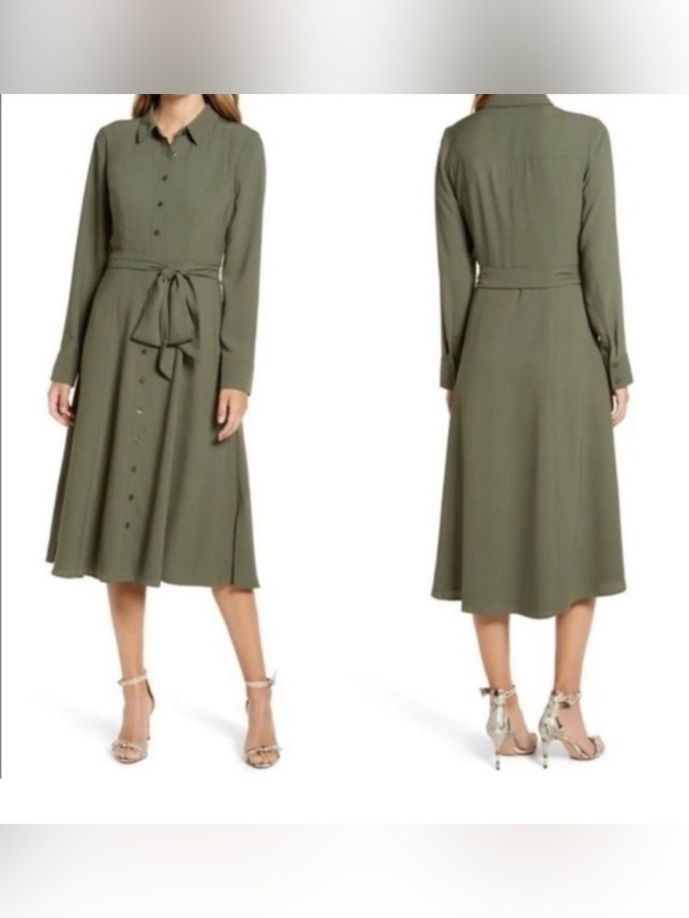 Rachel Parcell Long Sleeve Shirt Dress Olive Green Button Down Dress Medium